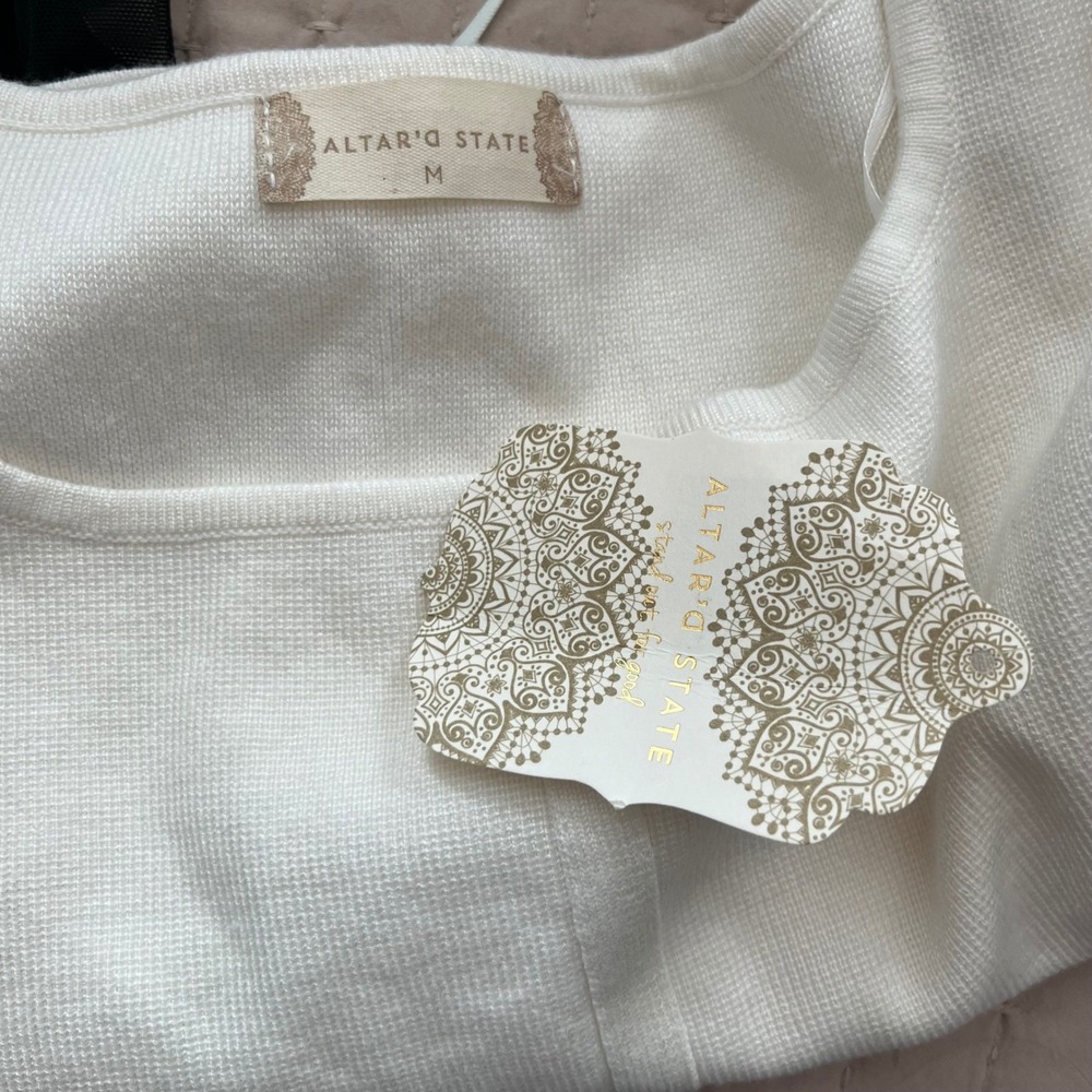 Altar State Womens White Square Neck Long Sleeve‎ Cropped Knit Sweater Top M - Picture 6 of 7